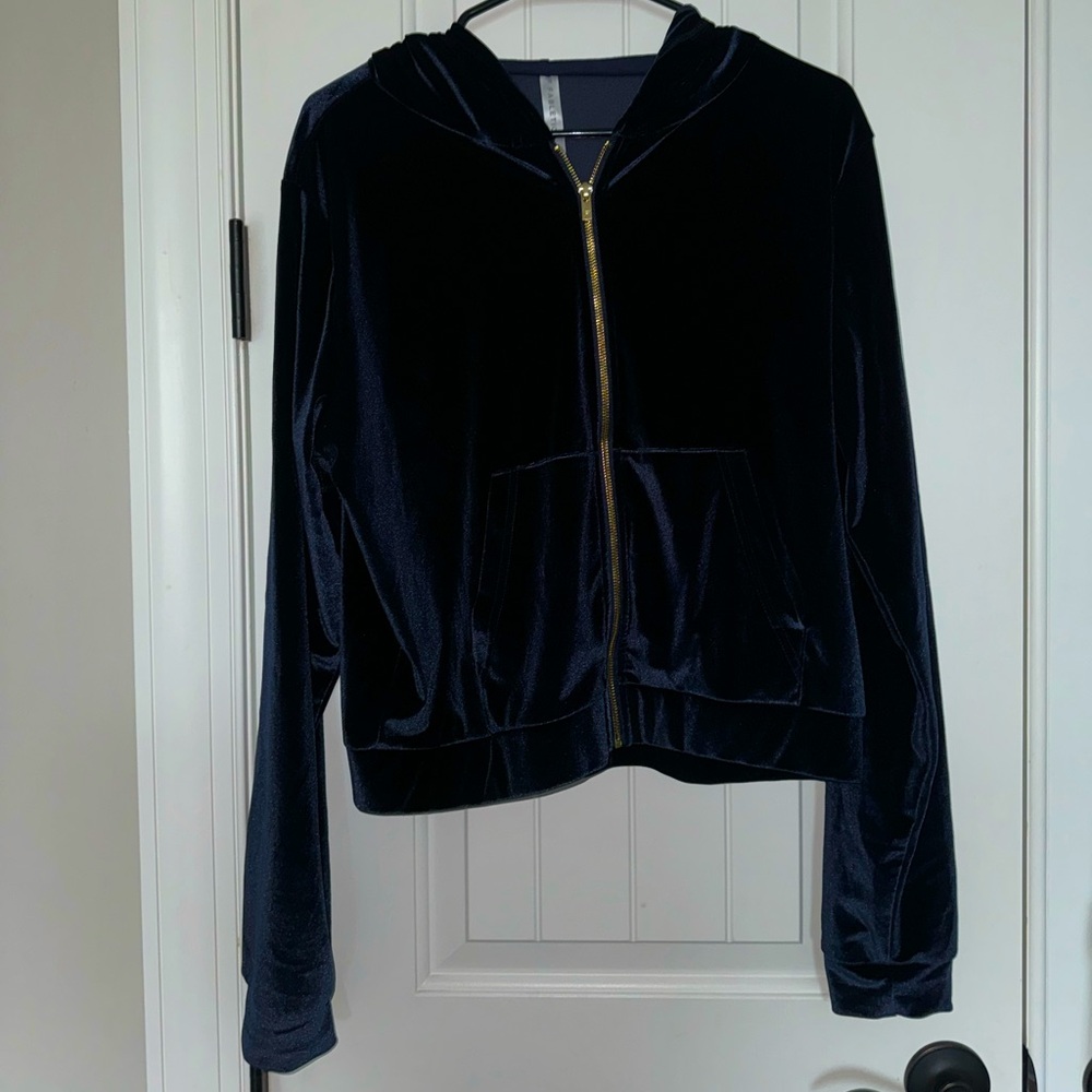 Fabletics Velour Cropped Zip-up Jacket - Navy Blue